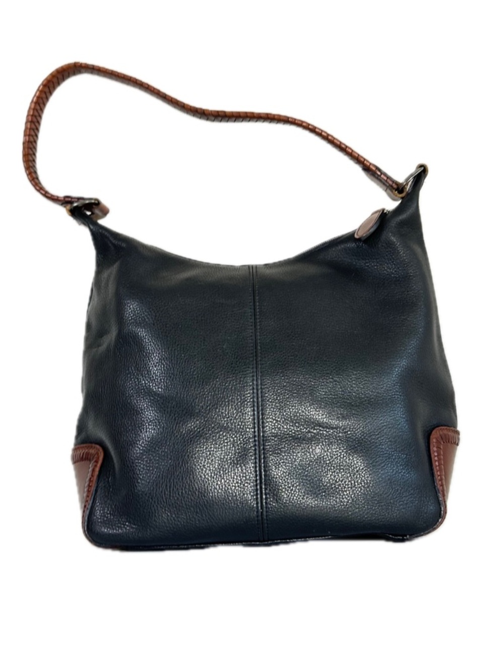Vintage Fossil Dawson Two Tone Black Pebbled Leather Braided Hobo Handbag Bag